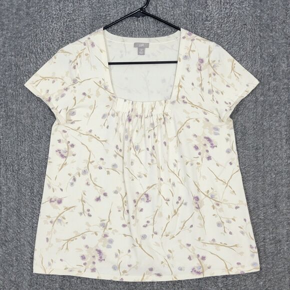 J. Jill Sweater Womens Petite Small Ivory Floral Stretch Knit Short Sleeve Top - Picture 1 of 12